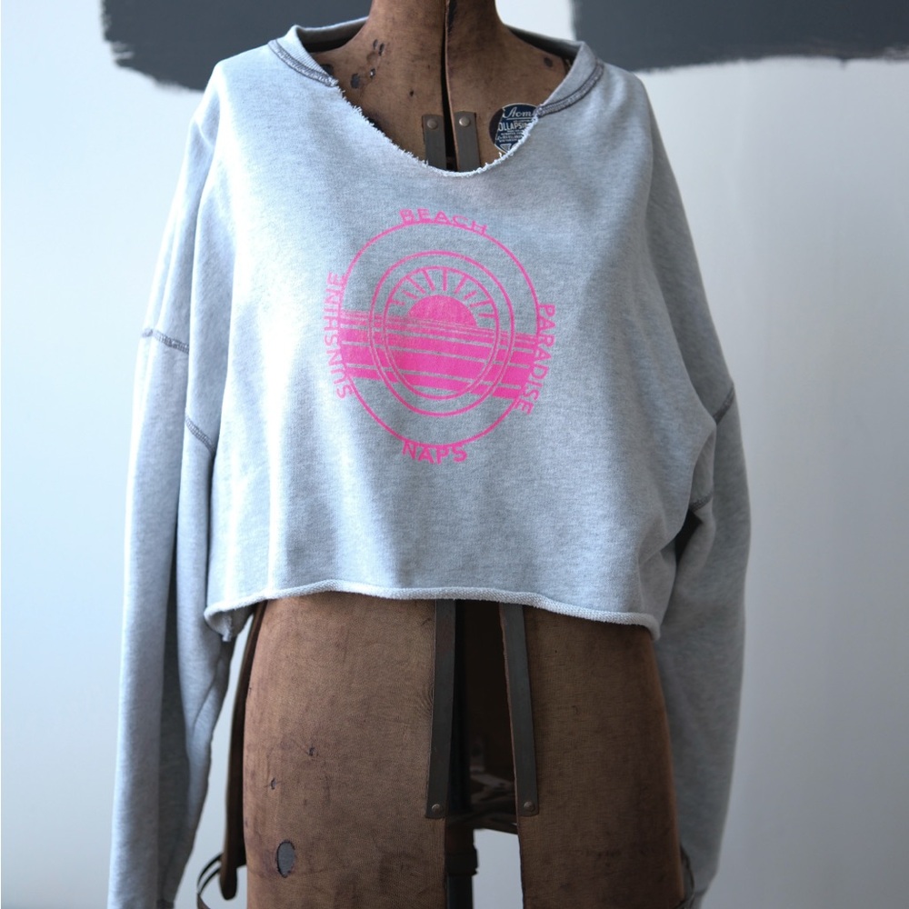 Aerie Gray Crop Top with Pink Graphic